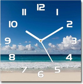 Csendes üveg falióra Seychelle-szigetek tengerpart 30x30 cm