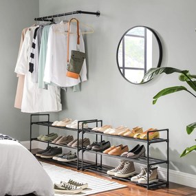 Cipőtartó 3 szintes, 2 darabos készlet, fém cipőtároló, 12–15 pár cipőhöz, fekete