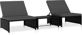 vidaXL 2 db fekete polyrattan dönthető kerti szék asztallal