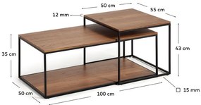 Barna dohányzóasztal szett diófa dekoros asztallappal, 2 db-os 50x100 cm Yoana – Kave Home