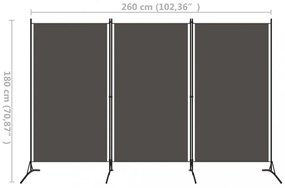 antracitszürke 3 paneles paraván 260 x 180 cm