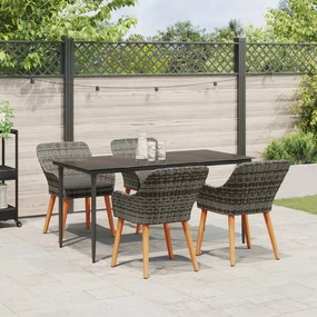 5 Darabos Kerti Étkező Szett Szürke Poly Rattan