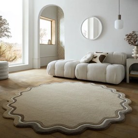 Natúr színű kézi szövésű gyapjú kerek szőnyeg ø 180 cm Leo Scallop – Flair Rugs