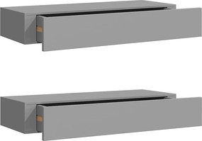 vidaXL 2 db szürke MDF falra szerelhető fiókos polc 60 x 23,5 x 10 cm