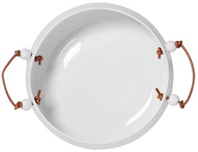 Fehér porcelán tál bőr fogantyúval