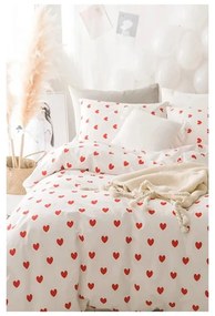 Krémszínű kétszemélyes hosszabbított négyrészes renforcé pamut ágyneműhuzat lepedővel 200x220 cm Mini Hearts – Mila Home