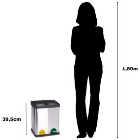 Matt ezüstszínű acél szelektív pedálos szemetes 2x8 l Tri Selectif – MSV