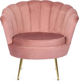 Elegáns Fotel Rózsaszín Bársony Kárpittal, Aranyszínű Lábakkal. ANGEL