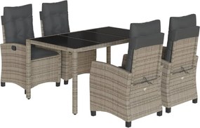vidaXL 5 részes szürke polyrattan kerti étkezőgarnitúra párnával