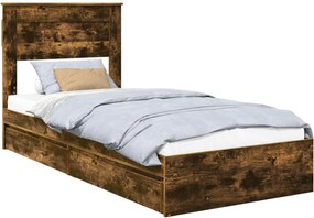 vidaXL Tárolós Ágy fejtámlával Füstölt tölgy 90 x 190 cm Faanyag
