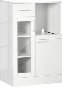 HOMCOM Modern Tálalószekrény Szekrényekkel és Fiókkal, Helytakarékos Konyhaszekrény Fa és Üveg Anyagból 60x40x95cm, Fehér | Aosom