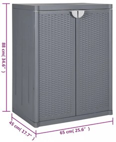 szürke PP rattan kerti tárolószekrény 65 x 45 x 88 cm