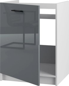 Konyhaszekrény alsó álló mosogató alá 60 cm Szürke akril fényes szett