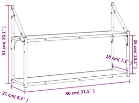 2 szintes fekete szerelt fa fali polc 80x21x51 cm