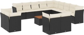 vidaXL 14 részes fekete polyrattan kerti ülőgarnitúra párnákkal