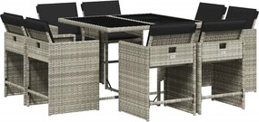 vidaXL 9részes világosszürke polyrattan kerti étkezőgarnitúra párnával