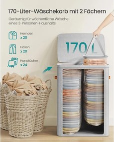 SONGMICS szennyestartó kosár 170 L, 56 × 40 × 75 cm, szürke