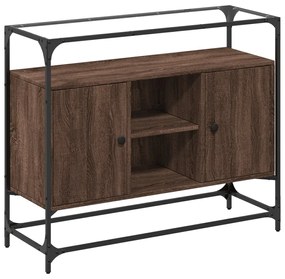 barna tölgy szerelt fa tálalószekrény üveglappal 98x35x81 cm