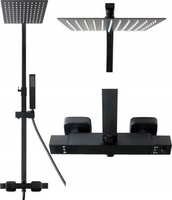 Zuhanyszett fekete, falra szerelhető termosztáttal Indes Angelo black