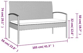 szürke polyrattan kerti pad párnával 105 cm