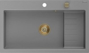 Mexen Omar gránit mosogató 1-medencés 800 x 480 mm, szürke, arany szifonnal - 6520801005-71-G