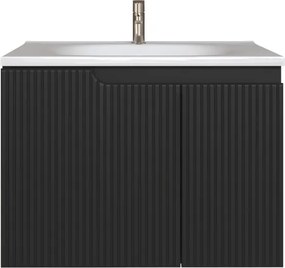 Piramida EURIDIKA fali fürdőszobabútor - műmárvány mosdóval -2 ajtós - PINO FEKETE - 75 x 48 x 53 cm