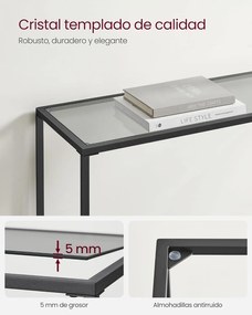 Konzolasztal, oldalsó asztal, edzett üveg asztallap, fekete és szürke