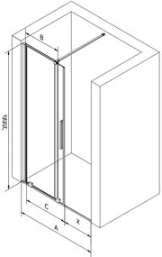 Mexen Velar, nyitható tolóajtó 70x200 cm, 8mm átlátszó üveg, arany fényes, 871-070-000-01-50