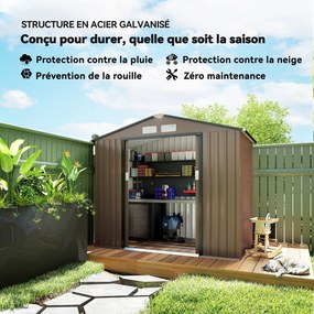 Outsunny Fém Tároló Sátor 2.5m² - Alapzattal Ellátott Tároló Sátor - Zárható Ajtó - Méretek 213L x 130W x 185H cm - Barna Acéllemez | Aosom