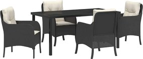vidaXL Kert étkező szett párnával 5 pcs Fekete polirattan