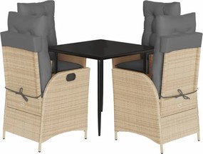 vidaXL 5 részes bézs polyrattan kerti étkezőgarnitúra párnákkal