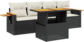 vidaXL 5 részes fekete polyrattan kerti kanapészett párnákkal