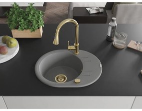 Mexen Kevin, 1 kamrás gránit mosogató 586x458x190 mm és Elia mosogató csaptelep, szürke, 6517-71-670101-50