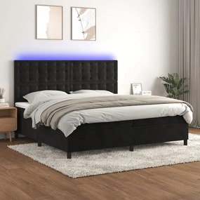 fekete bársony rugós és LED-es ágy matraccal 200x200 cm