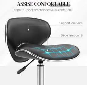 HOMCOM Görgős Munka Szék Állítható Magassággal 44-56 cm és Háttámlával, 360°-ban Forgó Irodai Szék Masszázs Szalonhoz, Irodához, Klinikához, Fekete |