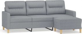 vidaXL 3 személyes világosszürke szövet kanapé lábtartóval 180 cm
