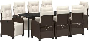 vidaXL Kert étkező szett párnával 9 pcs Barna polirattan