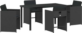 vidaXL Kert étkező szett 5 pcs Fekete polirattan