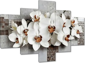 Vászonkép 100x70 Fehér orchideák és mozaik