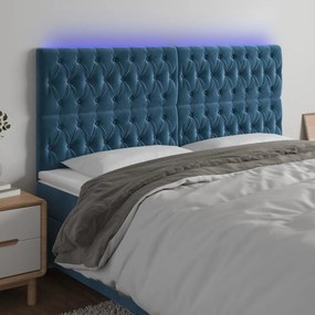 sötétkék bársony LED-es fejtámla 180x7x118/128 cm