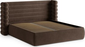 Barna kárpitozott ágyneműtartós franciaágy ágyráccsal 200x200 cm Mount – Micadoni