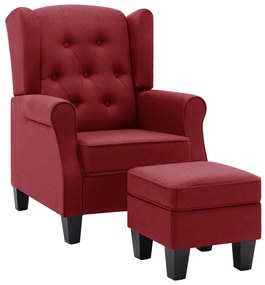 bordó szövet fotel lábzsámollyal