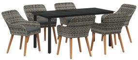 vidaXL Kert étkező szett párnával 7 pcs Szürke polirattan