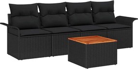 vidaXL Kerti Kanapé Szett párnával 5 pcs Fekete polirattan