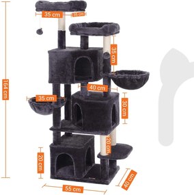 Feandrea nagy macskafa 3 macskabarlanggal, 164 cm-es macskatorony, füstszürke