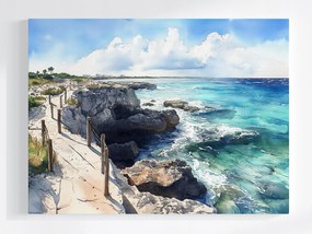 Vászonkép Canvas Tájkép Türkiz Óceán Tengerpart Sziklák Szikla Barlang 80x60