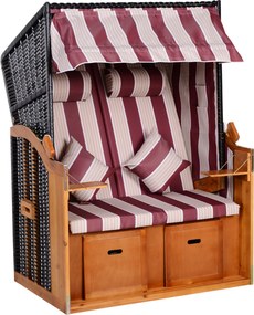 Outsunny Balti-tenger teljesen dönthető 2 személyes strandfotel fenyőfából, 5-fokozatban állítható háttámla, fotelekkel és lábtartókkal, PE rattan, ba
