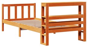 viaszbarna tömör fenyőfa ágykeret fejtámlával 90 x 200 cm