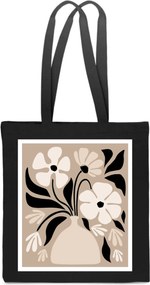 Öko Pamut Táska nyomott mintával Virágok Váza Boho fekete bézs TT_157