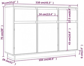 fehér tömör fenyőfa tálalószekrény 110 x 34 x 75 cm